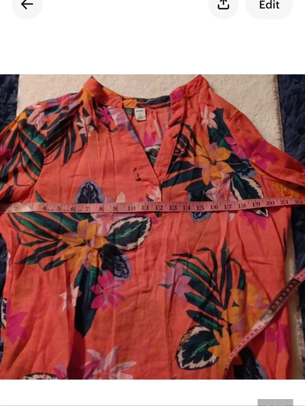 Old Navy ~ Coral Tropical Floral Linen Blend Tie Sleeve Blouse - Picture 4 of 10